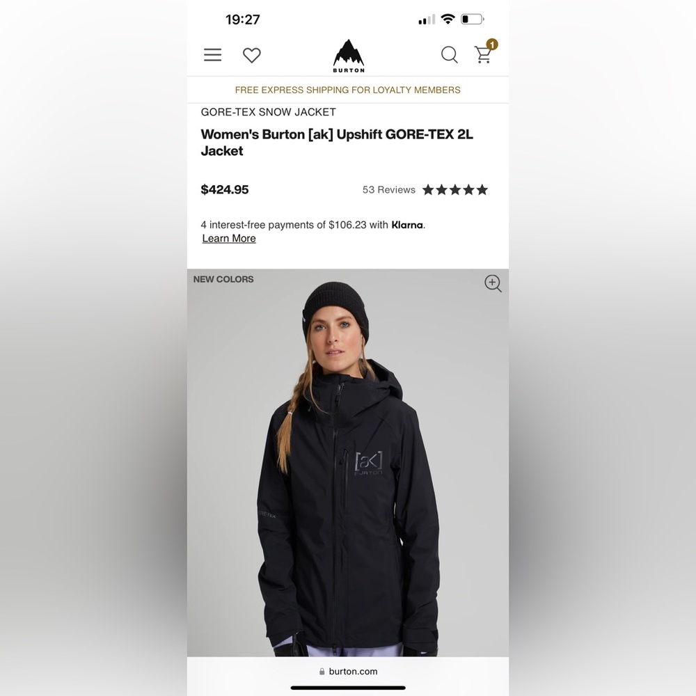 Burton snowboard jacket women’s Upshift black